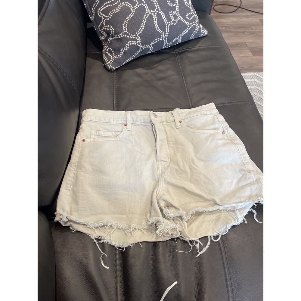 Old Navy Distressed Sky-Hi High Rise A-Line Beige Cut-Off Jean Shorts 90's Y2K